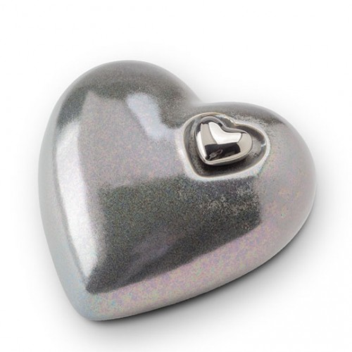 Medium Heart Shape Ceramic Urn (Silver Spirit with Silver Heart Motif)